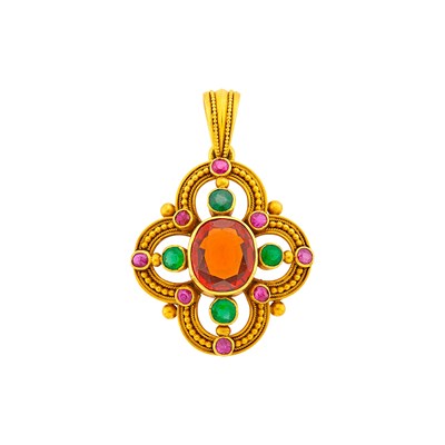 Lot 85 - Antique Gold, Garnet, Emerald and Ruby Pendant