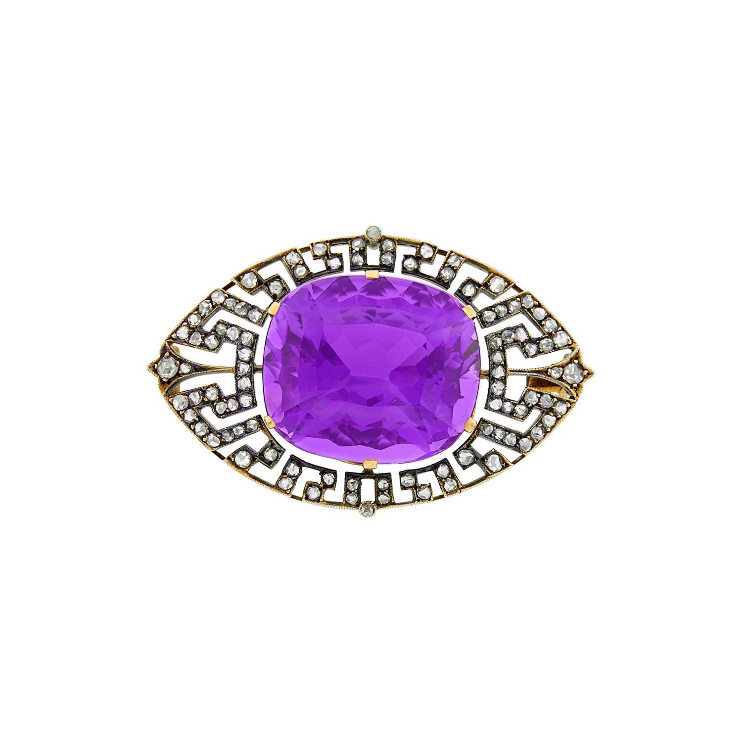 Lot 81 - Antique Silver, Gold, Amethyst and Diamond Brooch