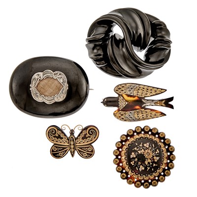 Lot 2169 - Group of Antique Gold, Silver and Metal Memoriam Pique Brooches