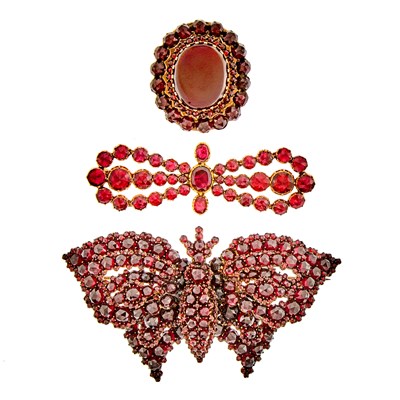 Lot 2199 - Group of Brass, Gold and Garnet Jewelry