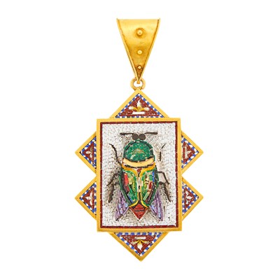 Lot 87 - Antique Gold and Micromosaic Beetle Pendant