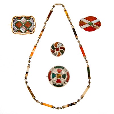 Lot 2076 - Group of Silver and Scottish Agate Jewelry