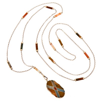 Lot 2186 - Long Silver and Scottish Agate Vinaigrette Pendant-Necklace
