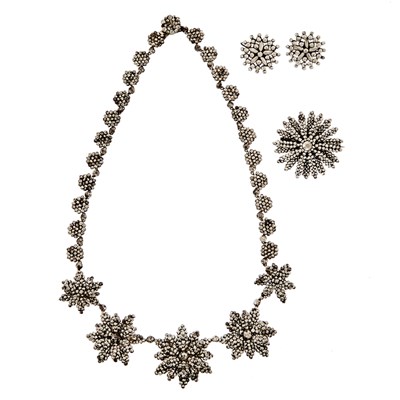 Lot 2196 - Cut Steel Flower Necklace, Brooch and Pair of Earrings