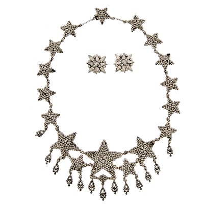 Lot 2198 - Cut Steel Pendant-Necklace and Pair of Earrings