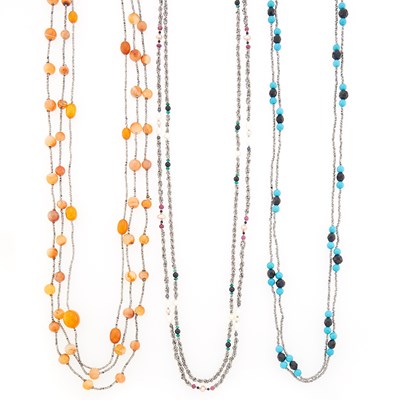 Lot 2283 - Group of Metal, Colored Stone Bead and Cultured Pearl Necklaces