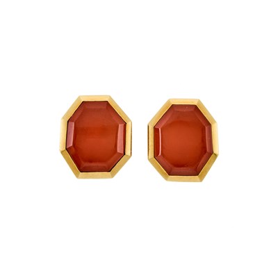 Lot 2061 - Tiffany & Co. Pair of Gold and Jasper Earclips