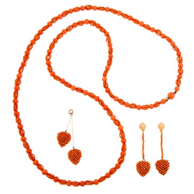 Lot 2184 - Group of Gold, Gilt-Metal and Coral Bead Jewelry
