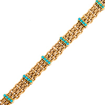 Lot 2127 - Gold and Turquoise Chain Link Bracelet