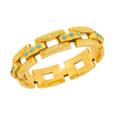 Lot 98 - Antique Gold and Turquoise Bangle Bracelet