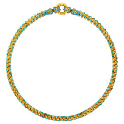 Lot 1137 - Antique Gold, Turquoise and Enamel Necklace