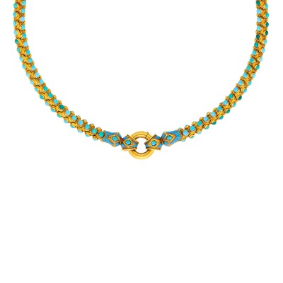 Lot 1137 - Antique Gold, Turquoise and Enamel Necklace