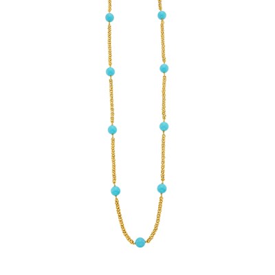 Lot 105 - Van Cleef & Arpels Long Gold and Turquoise Bead Chain Necklace