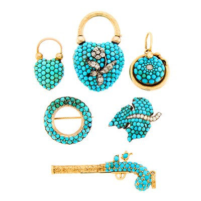 Lot 2130 - Group of Gold, Silver, Turquoise, Split Pearl and Diamond Jewelry