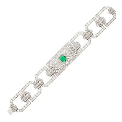 Lot 190 - Platinum, Emerald and Diamond Bracelet