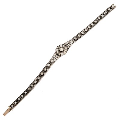 Lot 1177 - Silver, Gold and Diamond Bangle Bracelet