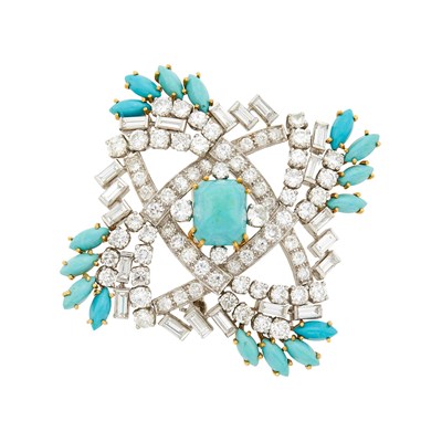 Lot 148 - Platinum, Gold, Turquoise and Diamond Clip
