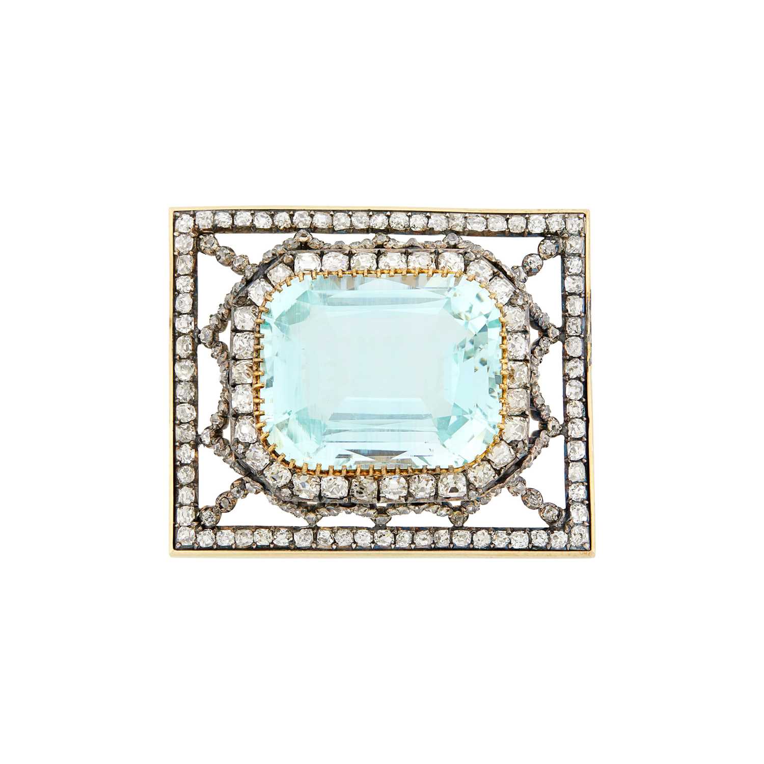 Lot 1148 - Antique Gold, Silver, Aquamarine and Diamond Brooch