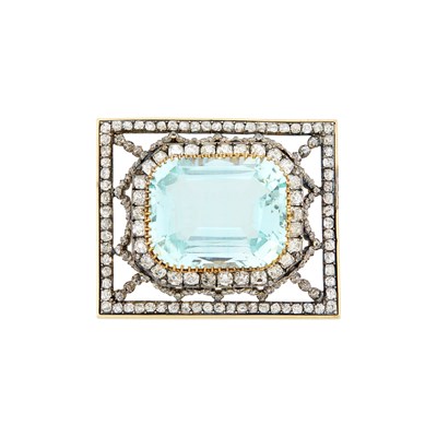Lot 1148 - Antique Gold, Silver, Aquamarine and Diamond Brooch