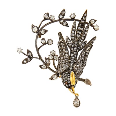 Lot 2146 - Silver, Gold and Diamond Bird Brooch