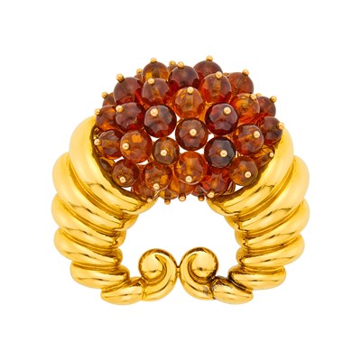 Lot Belperron Gold and Citrine Bead Cornucopia Clip-Brooch, France