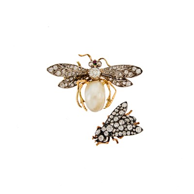 Lot 2202 - Silver, Gold, Pearl, Diamond and Gem-Set Insect Brooch and Tiffany & Co. Silver, Gold and Diamond Bee Brooch