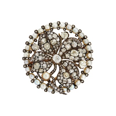 Lot 1065 - Antique Silver, Gold, Pearl and Diamond Pendant-Brooch