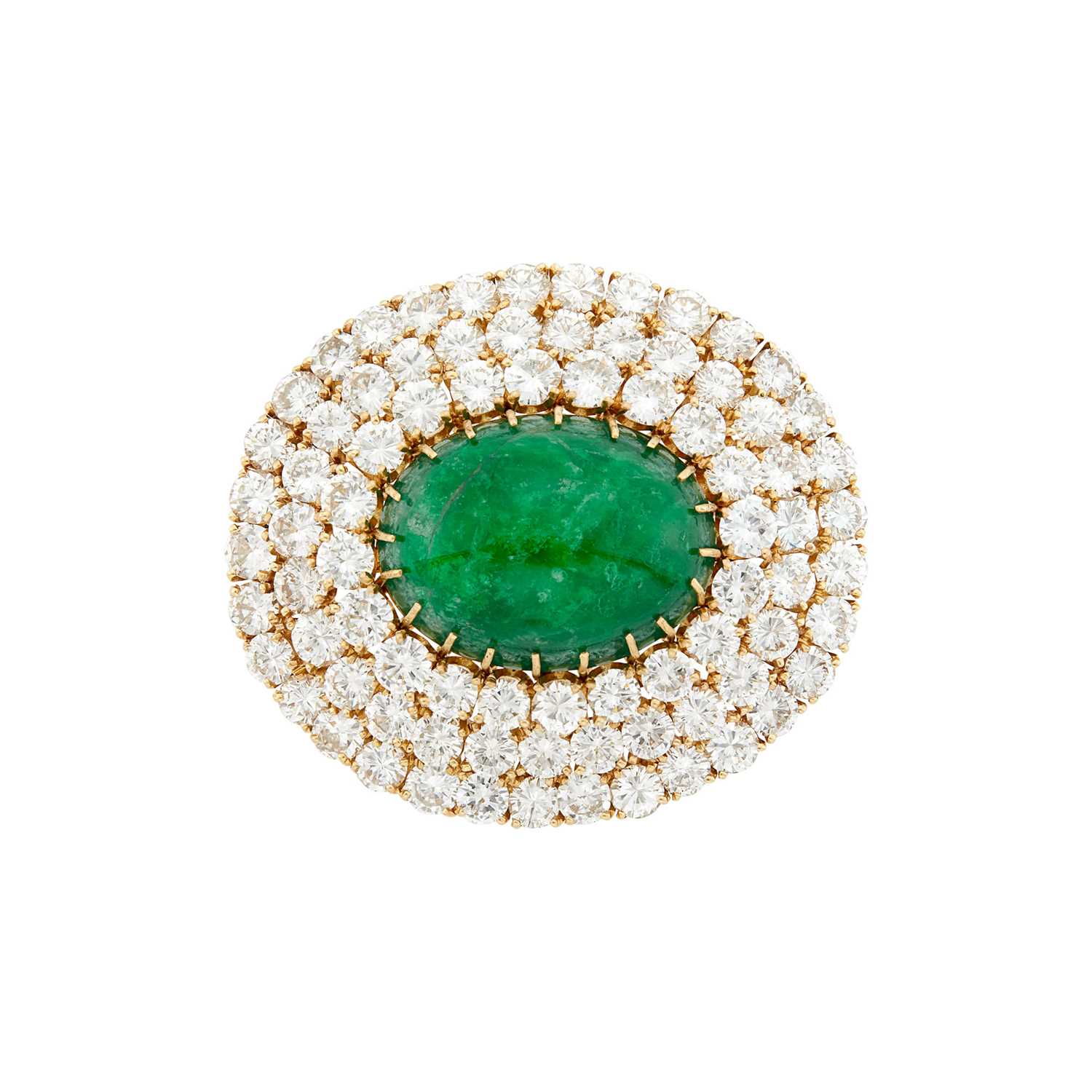 Lot 1127 - Gold, Cabochon Emerald and Diamond Brooch
