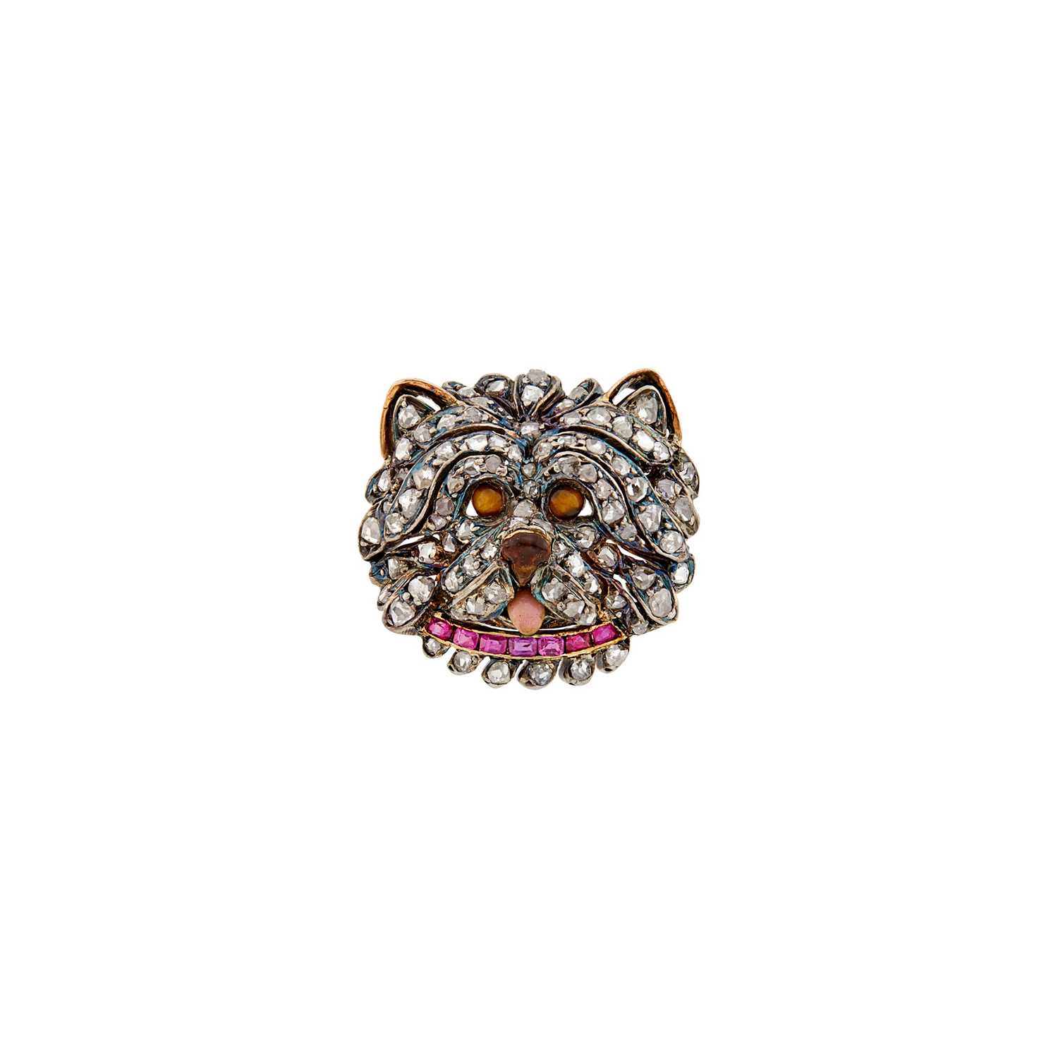 Lot 1067 - Silver, Gold, Diamond and Ruby Dog Pin