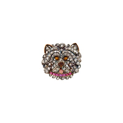 Lot 1067 - Silver, Gold, Diamond and Ruby Dog Pin