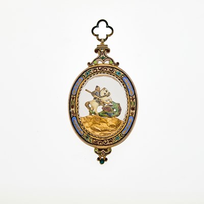 Lot 2158 - Antique Austro-Hungarian Silver, Enamel and Rock Crystal St. George and the Dragon Pendant