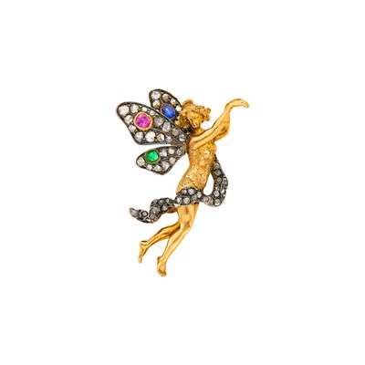 Lot 82 - Antique Gold, Silver, Diamond and Gem-Set Fairy Brooch