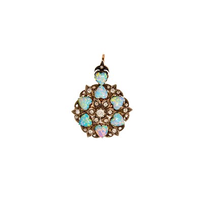 Lot 2143 - Antique Silver, Gold, Opal and Diamond Pendant-Brooch