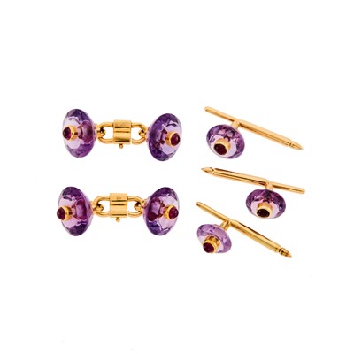 Lot 2040 - Bulgari Gold, Amethyst and Cabochon Ruby Dress Set