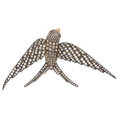 Lot 89 - Antique Silver, Gold and Diamond Swallow Clip