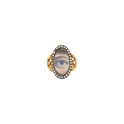 Lot 34 - Antique Gold, Low Karat Gold, Silver and Diamond 'Lover's Eye' Ring