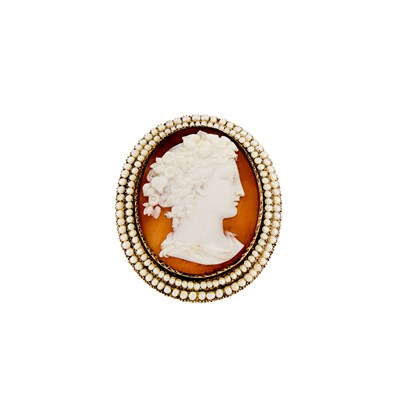 Lot 2152 - Gold, Sardonyx Cameo and Seed Pearl Brooch