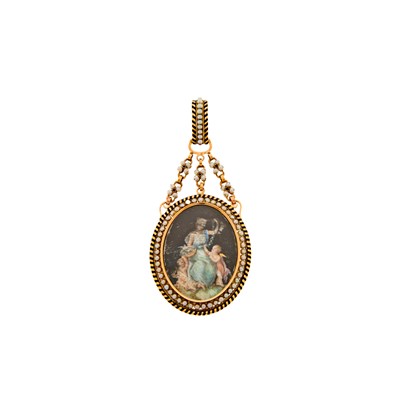 Lot 2142 - Antique Gold, Enamel, Painted Portrait and Seed Pearl Pendant