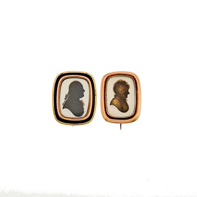 Lot 2160 - John Miers Two Silver-Gilt and Porcelain Silhouette Brooches