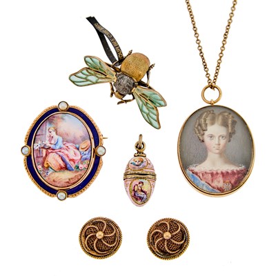 Lot 2203 - Group of Antique Gold, Low Karat Gold, Silver, Gilt-Metal, Enamel and Porcelain Portrait Jewelry