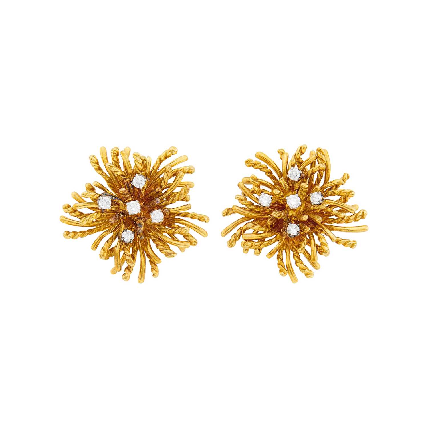 Lot 19 - Tiffany & Co. Pair of Gold and Diamond 'Anemone' Earclips