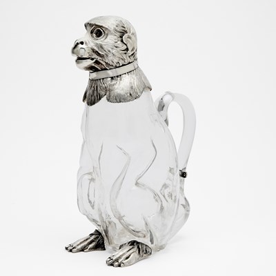 Lot 117 - Victorian Sterling Silver Mounted Glass Novelty Monkey Form Decanter