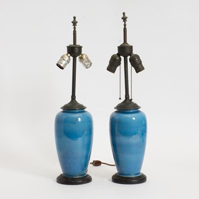 Lot 48 - Pair of Blue Glazed Porcelain Vases