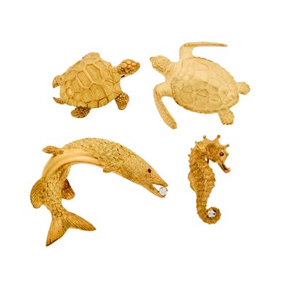 Lot 1165 - Group of Gold and Diamond Aquatic Brooches