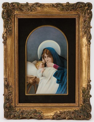 Lot 572 - Continental Porcelain Plaque of the Madonna and Child