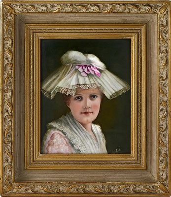 Lot 577 - German Porcelain Plaque of a Woman with Hat