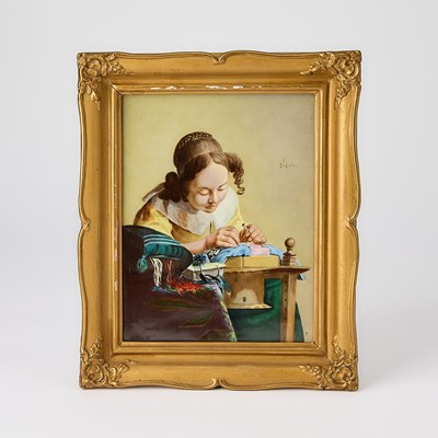 Lot 571 - German Porcelain Plaque of The Lacemaker