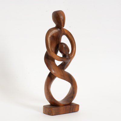 Lot 51 - Abstract Burlwood Sculpture of Mother and Child