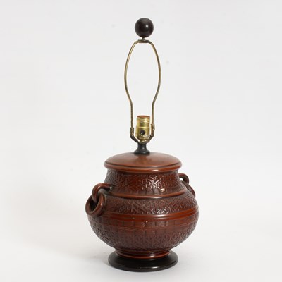 Lot 57 - Asian Style Ceramic Faux Rattan Basket Form Lamp