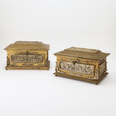 Lot 709 - Pair of Spanish Gilt Bronze and Silvered Caskets